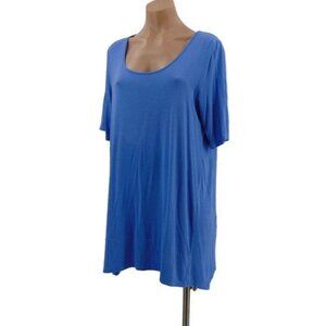 J Jill Wearever Blue Dipped Hem Knit Tunic Top M Short Sleeve Asymmetrical Scoop
